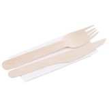 Cumpara ieftin Tacamuri de unica folosinta, ecologice, lemn, cutit, furculita, servetel,&nbsp;16 cm, Strend Pro