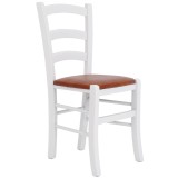 Scaun Paesana - cadru alb - imitatie piele coniac - 8070