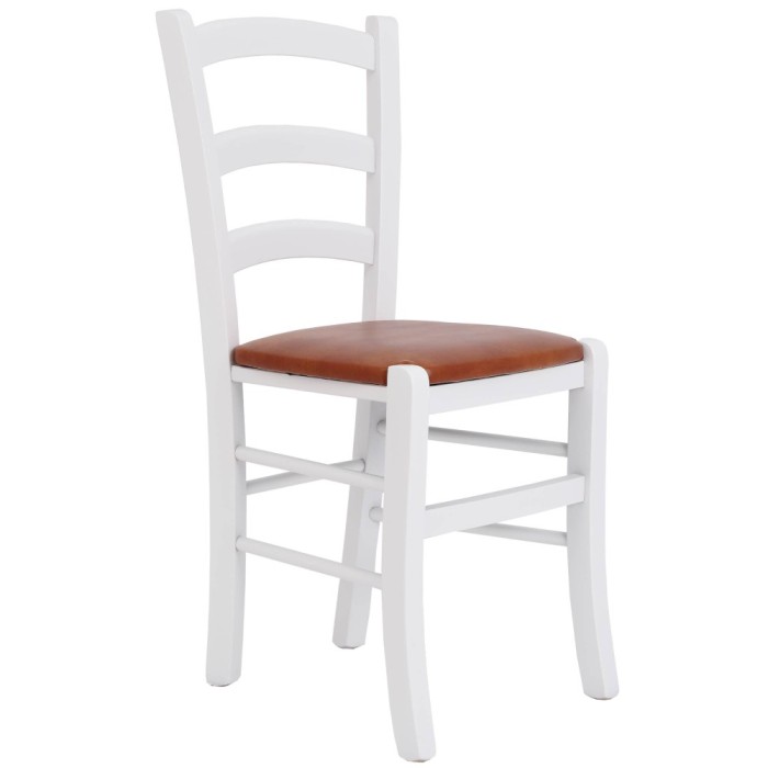 Scaun Paesana - cadru alb - imitatie piele coniac - 8070