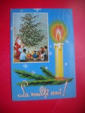 HOPCT 25071 MOS CRACIUN SI COPII SUB BRAD -- FELICITARE CRACIUN / AN NOU -CP VECHE -IP--INTREG POSTAL - ROMANIA - CIRCULATA