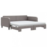 Cumpara ieftin Pat de zi cu extensie si saltele, gri taupe, 100x200 cm, textil