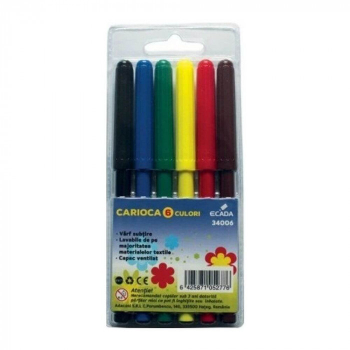 Set 6 Carioci Multicolore ECADA, Carioci Colorate, Carioci Multicolore, Set Carioci Multicolore ECADA, Carioci Lavabile, Marker Colorat, Markere Color