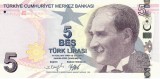 TURCIA █ bancnota █ 5 Lira █ 2009 █ P-222f █ Serie F █ UNC █ necirculata