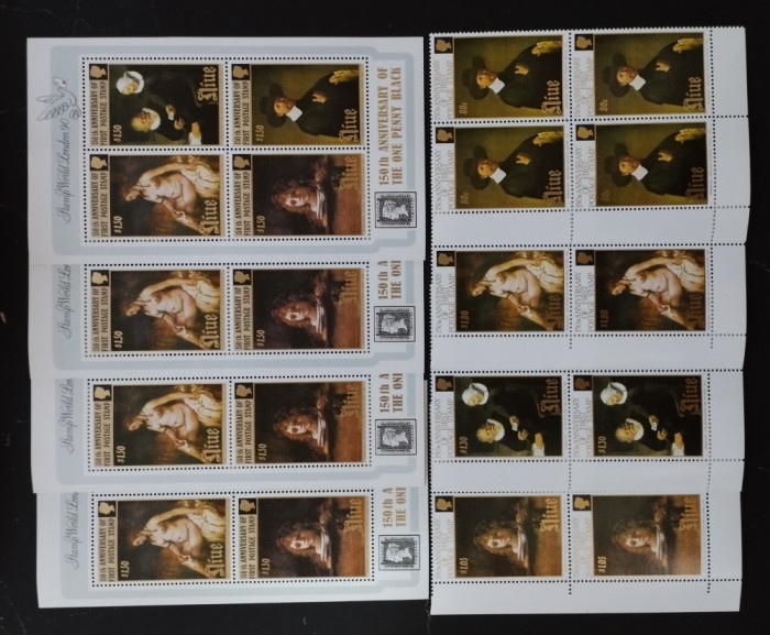 NIUE-150 ANI PRIMUL TIMBRU-PICTURI-4x4 V.+4 M/Sh.-MNH**-NIU 019B