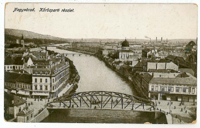 1283 - ORADEA, Podul peste Cris si SINAGOGA - old postcard - used - 1916 foto