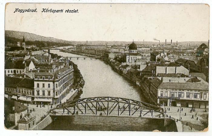 1283 - ORADEA, Podul peste Cris si SINAGOGA - old postcard - used - 1916