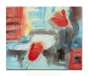 Tablou pictat manual, Maci stilizati, 60x50cm ulei pe panza in relief, gata de agatat pe perete