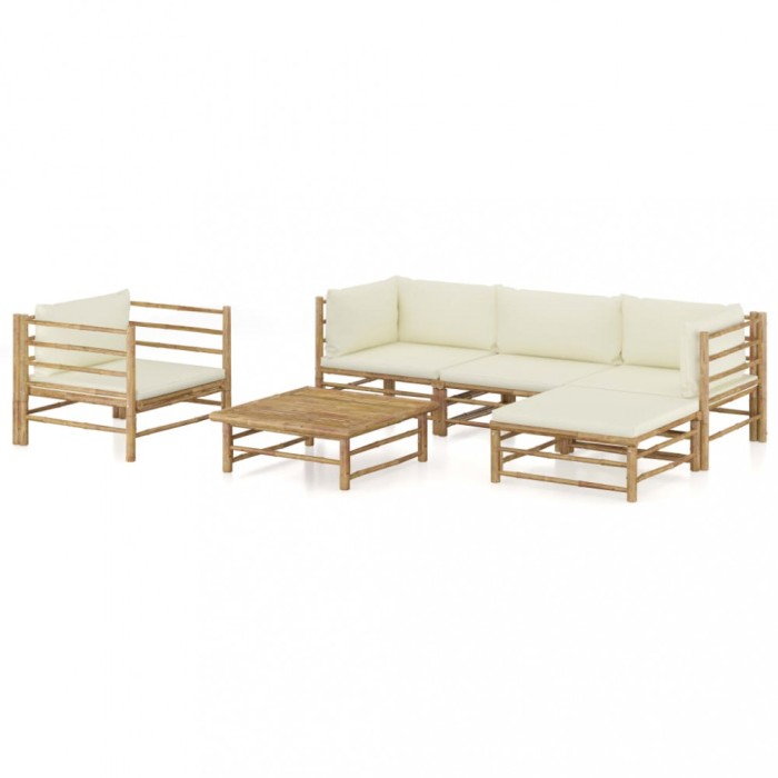 Gossi set mobilier de gradina cu perne alb crem, 6 piese, bambus