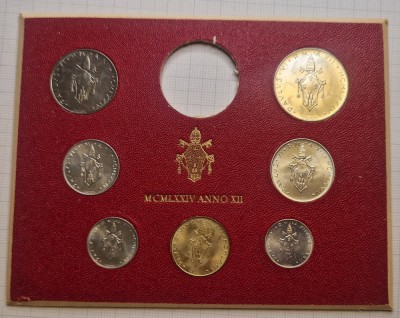 Set 7 monede Vatican, MCMLXXIV, 1974, 1,2,5,10, 20, 50, 100 Lire, metal comun, 4 lei moneda foto