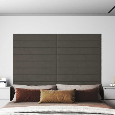 vidaXL Panouri de perete 12 buc. gri &amp;icirc;nchis 90x15 cm catifea 1,62 m&amp;sup2; foto