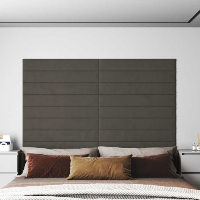 vidaXL Panouri de perete 12 buc. gri &icirc;nchis 90x15 cm catifea 1,62 m&sup2;