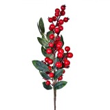 Crenguță Decorativă Crăciun, Frunze Verzi, Fructe Roșii, 50 cm, Plastic