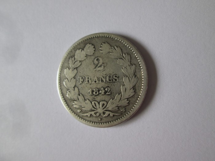 Rara! Franta 2 Francs 1842 W(Lille) argint Louis Philippe I