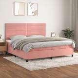 Cumpara ieftin Pat box spring cu saltea, roz, 200x200 cm, catifea
