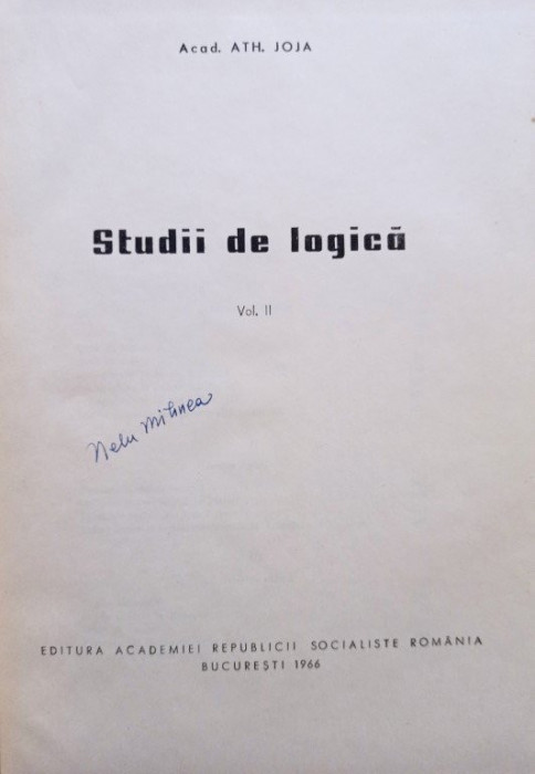 Ath. Joja - Studii de logica, vol. II (1966)