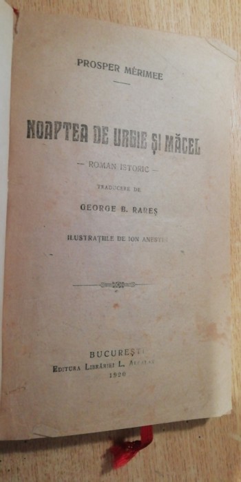myh 544 - NOAPTEA DE URGIE SI MACEL - PROSPER MERIMEE - ED 1920