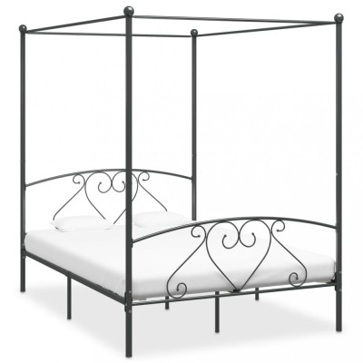 vidaXL Cadru de pat cu baldachin, gri, 140 x 200 cm, metal 284443 foto