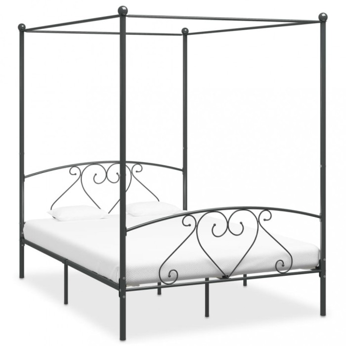 vidaXL Cadru de pat cu baldachin, gri, 140 x 200 cm, metal 284443