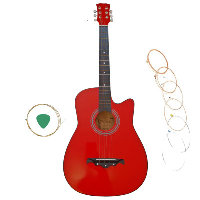 Chitara clasica din lemn IdeallStore&amp;reg;, Red Raven, 95 cm, model Cutaway, rosie, corzi otel, pana inclusa foto