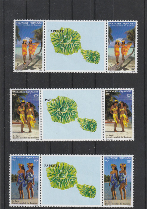 Polynesia 1990-Ziua turismului,Frumuseti in saronguri dant.,MNH,Mi,565-567