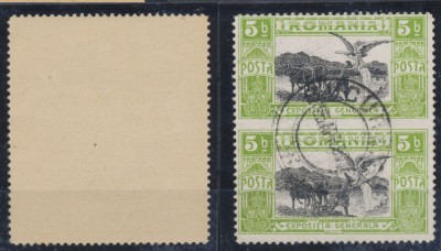 Expozitia Generala 1906 5 Bani eroare pereche verticala nedantelata la mijloc, stampilata foto
