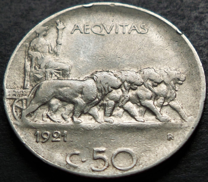 Moneda istorica 50 CENTESIMI - ITALIA, anul 1921 *cod 2785 = MUCHIE ZIMTATA RARA