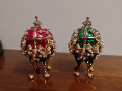 Cutiute bijuterii oua Faberge miniaturale din bronz emailat foto