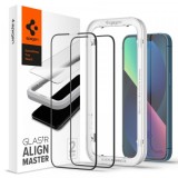 Folie de protectie Ecran Spigen Align Master pentru Apple iPhone 16e / 14 / 13 Pro / 13, Sticla securizata, Full Glue, Set 2 bucati, Neagra AGL03387