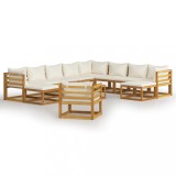 Set mobilier gradina cu perne 12 piese crem, lemn masiv acacia