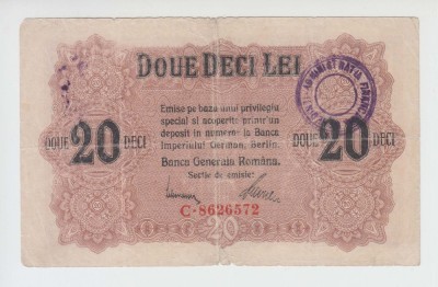 ROMANIA - 20 LEI 1917 BGR , B1.195 foto