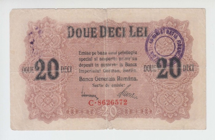 ROMANIA - 20 LEI 1917 BGR , B1.195