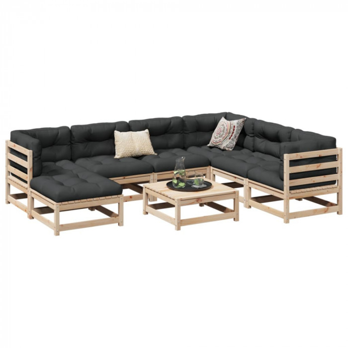 vidaXL Set canapea de grădină cu perne, 8 piese, lemn masiv de pin