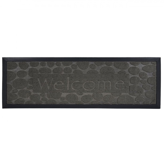 Covoraș Treaptă, Negru, Mesaj &quot;Welcome&quot;, 75x25cm, Cauciuc și Mocheta