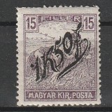 1K50/15 Filler Arato Magyar Kir. Posta - zona Timisoara II 1919, Nestampilat