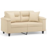Canapea cu 2 locuri, cu perne, crem, 120 cm, microfibra