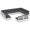 Set mobilier de gradina cu perne, 11 piese, alb lemn masiv pin