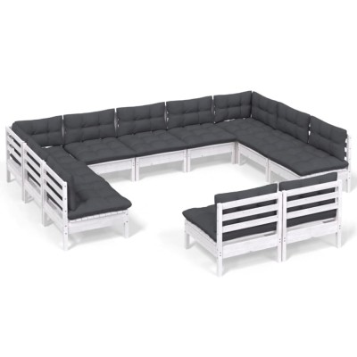 Set mobilier de gradina cu perne, 11 piese, alb lemn masiv pin foto