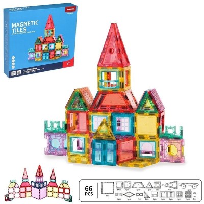 Set magnetic pentru constructii, 66 piese multicolor, plastic transparent, margini magnet foto