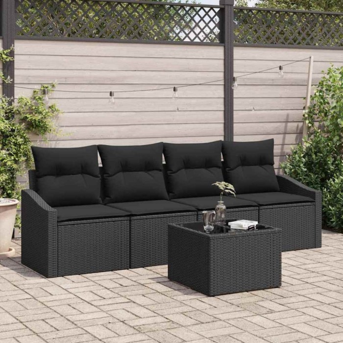 vidaXL Set de canapele pentru grădină 5 pcs Negru 55 x 55 x 37 cm 3346593