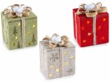 Set 3 decoratiuni Craciun Cadouri textil multicolor cu leduri III cm 8 x 7 x 11 H