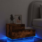 Cumpara ieftin Noptieră cu lumini LED, stejar fumuriu, 70x36x40,5 cm