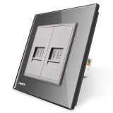 Priza internet dubla Livolo VL-C792C-15, incastrat, rama din sticla inclusa, gri