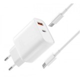 Cumpara ieftin Incarcator Retea 30W PD Dual USB, Fast charge XO L116, cu cablu USB-C - USB-C, Alb