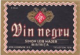Eticheta Vin negru - Fabrica de bauturi Simon Simeon Leib Majer Bistrita, perioada regalista, ND