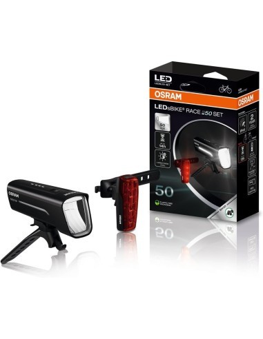 Set de lumini pentru biciclete, fata si spate, luminozitate pana la 50m, Osram LEDsBIKE RACE 50Set