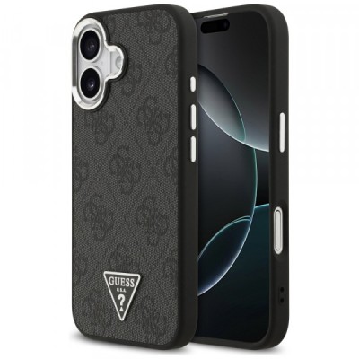 Husa MagSafe pentru Apple iPhone 17, Guess, 4G Triangle Logo, Neagra Argintie foto