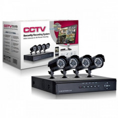 Sistem supraveghere CCTV kit DVR 4 camere exterior/interior, pachet complet, foto