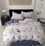 Cumpara ieftin Lenjerie De Pat Nightsky Xf079, Bumbac, 4 Piese, Fara Elastic, Albastru