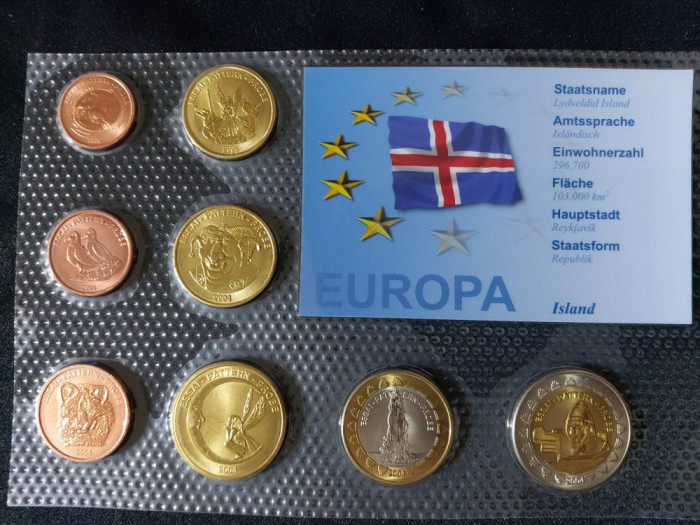 Set Euro - Probe - Islanda 2004 , 8 monede