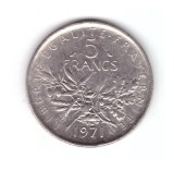 Moneda Franta 5 francs/franci 1971, curata, stare buna, Europa, Nichel